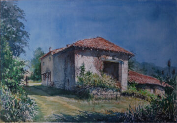 Old Farm Buildings, Galapian, France watercolour by Frederick Hollands